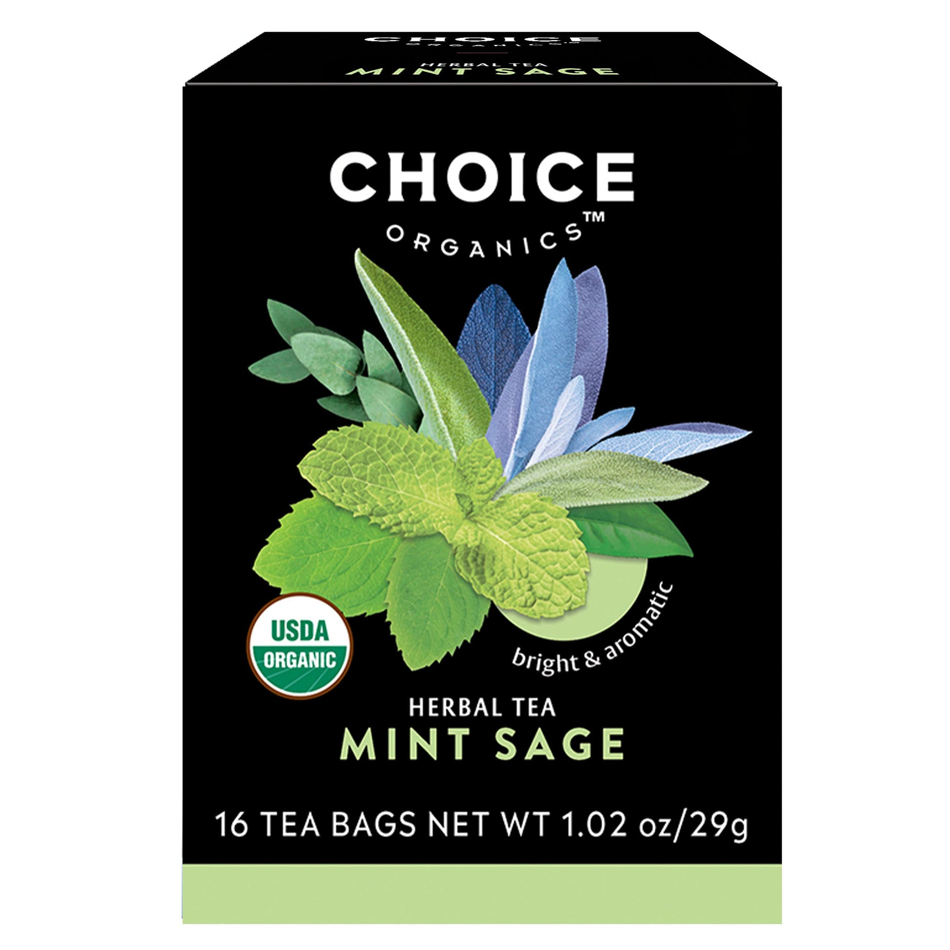 Choice Organic Teas Mint Sage Herbal Tea - 48 Tea Bags - Organic - 16 Count (Pack of 3)