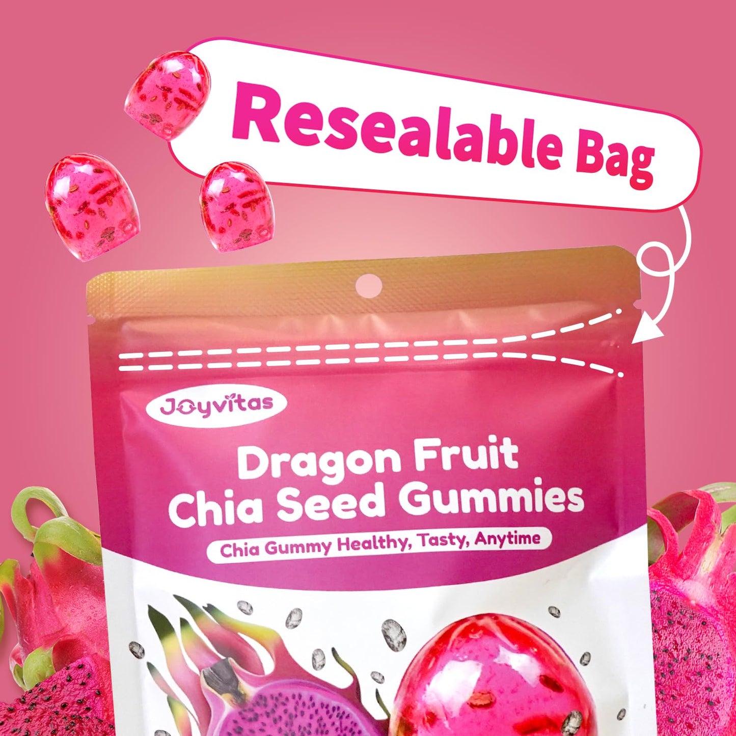 Chia Seed Gummy Candy - Red Dragon Fruit 4D Gummies, Christmas Candy Individually Wrapped, Perfect Stocking Stuffers & Christmas