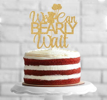 We Can Bearly Wait Baby Shower Cake Topper, Baby Bear Theme Baby Shower Gender Reveal Party Decoration Supplies Gold Glitter.