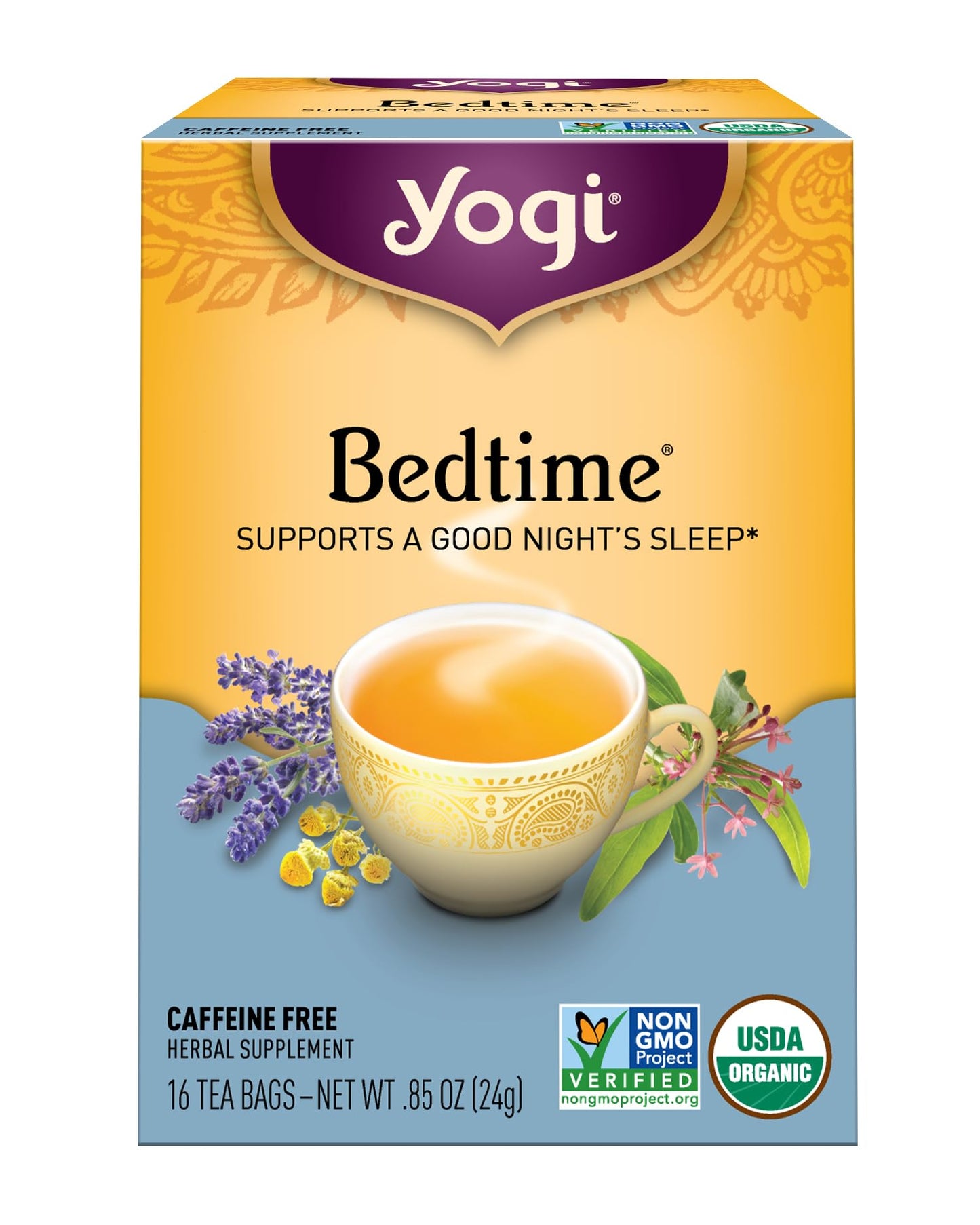 Yogi Organic Bedtime Tea, 16 Count, Herbal Tea Bags, Caffeine-Free, Relaxing Blend