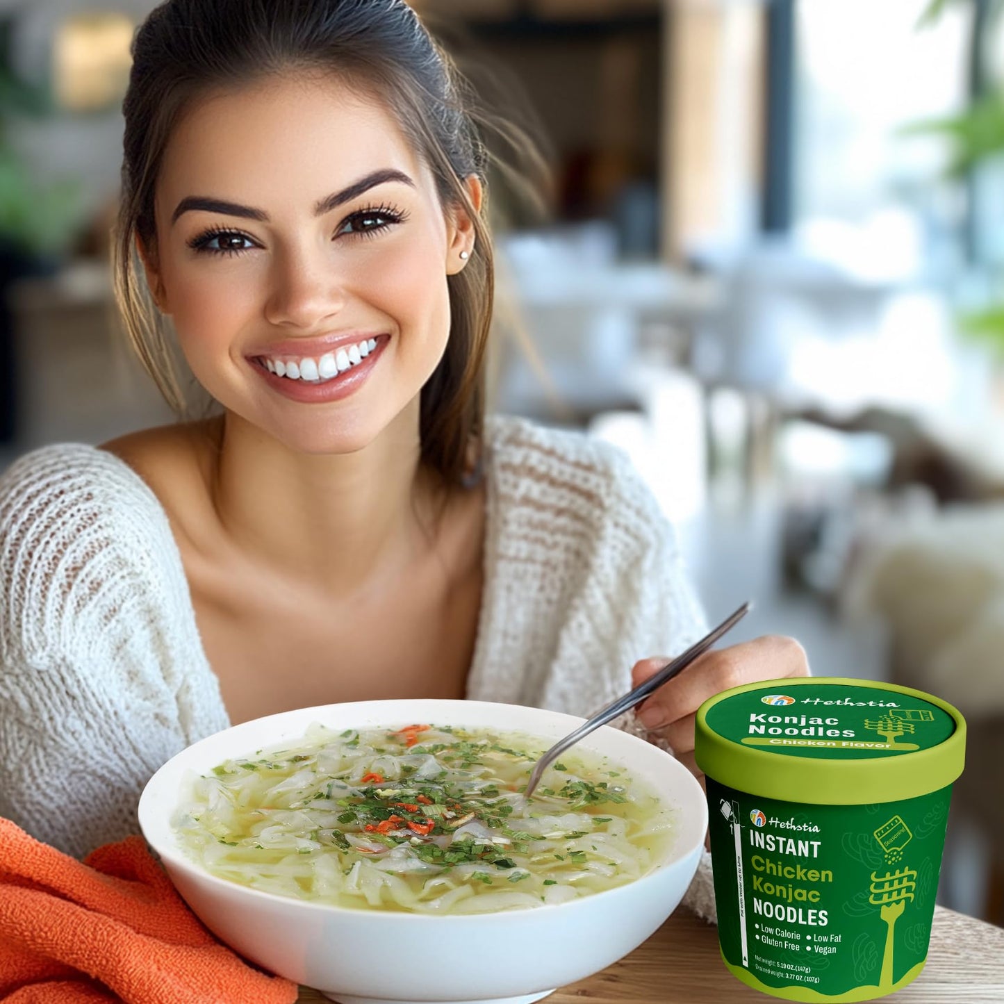 Hethstia Konjac Noodle Chicken Soup, 6-Pack Instant Shirataki Noodle Soup Cups - Low-Calorie, Sugar-Free, Low-Carb, Gluten-Free,