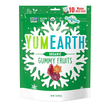 Yumearth Organics Holiday Fruit Gummies, Cherry/Peach/Strawberry, 0.7 Oz, Pack Of 10