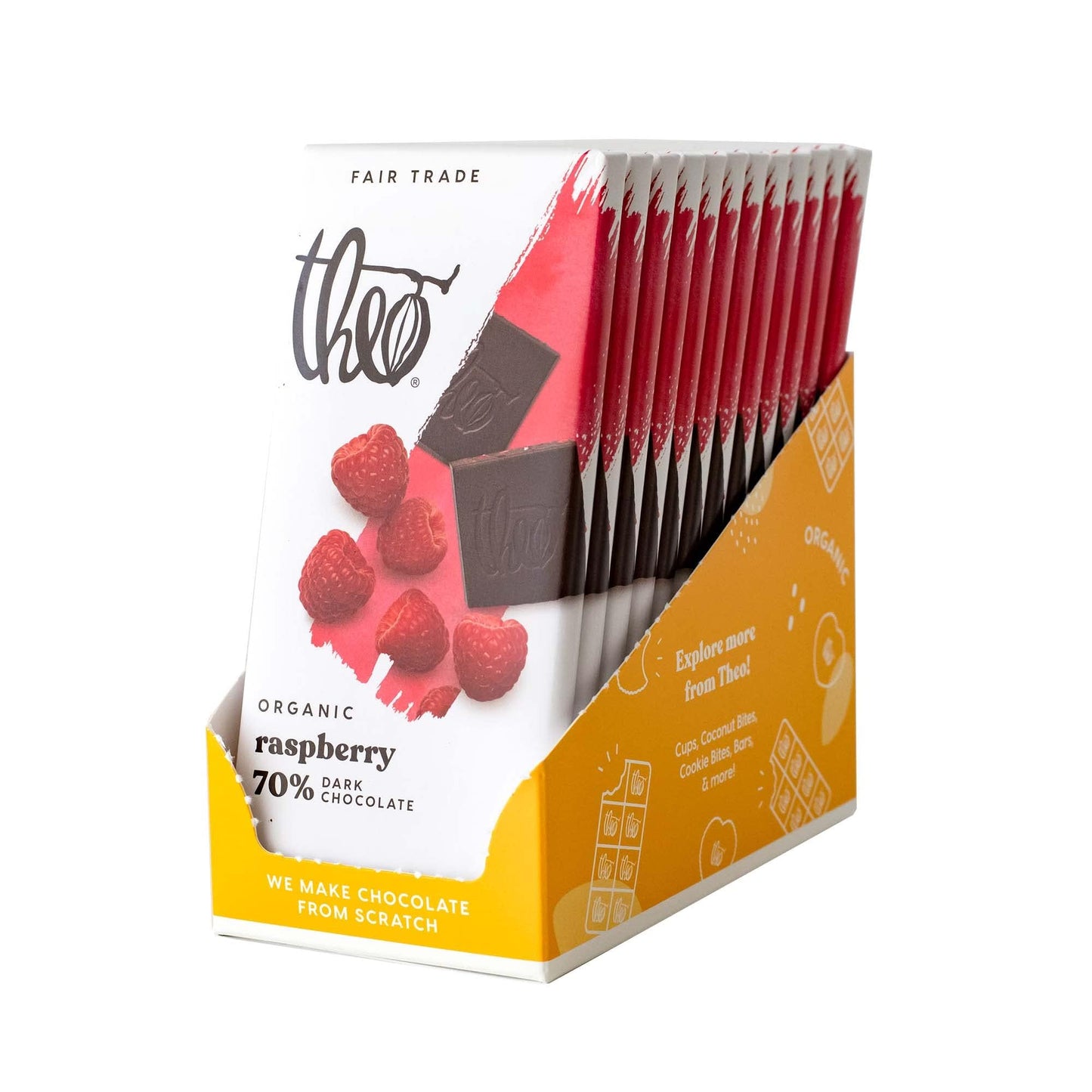 Theo Chocolate Raspberry Organic Dark Chocolate Bar, 70% Cacao, 12 Pack | Vegan, Fair Trade