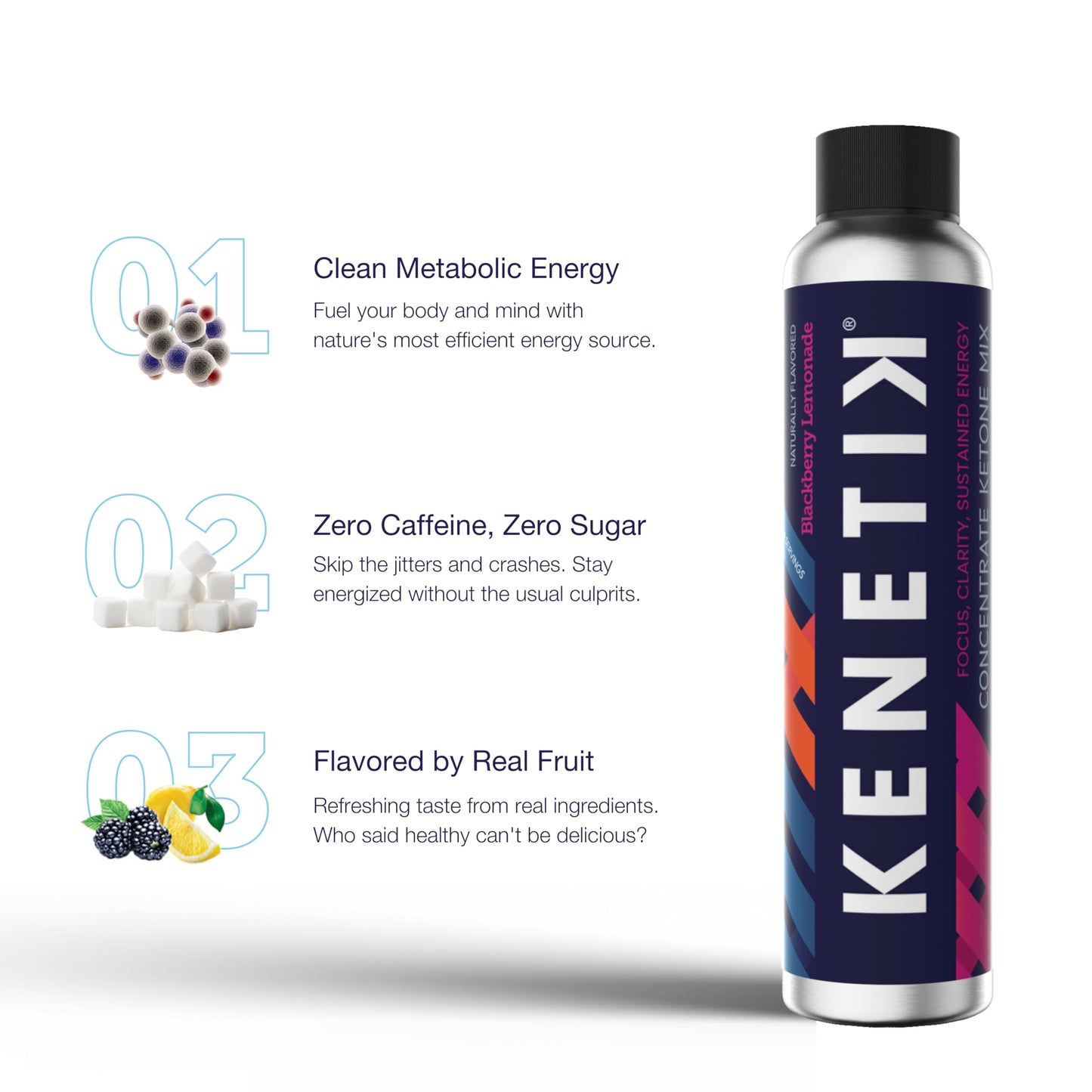 Kenetik Clean Energy Drink Mix, Sugar Free, Caffeine Free, Strawberry Peach, 4 Fl Oz (Pack of 3)