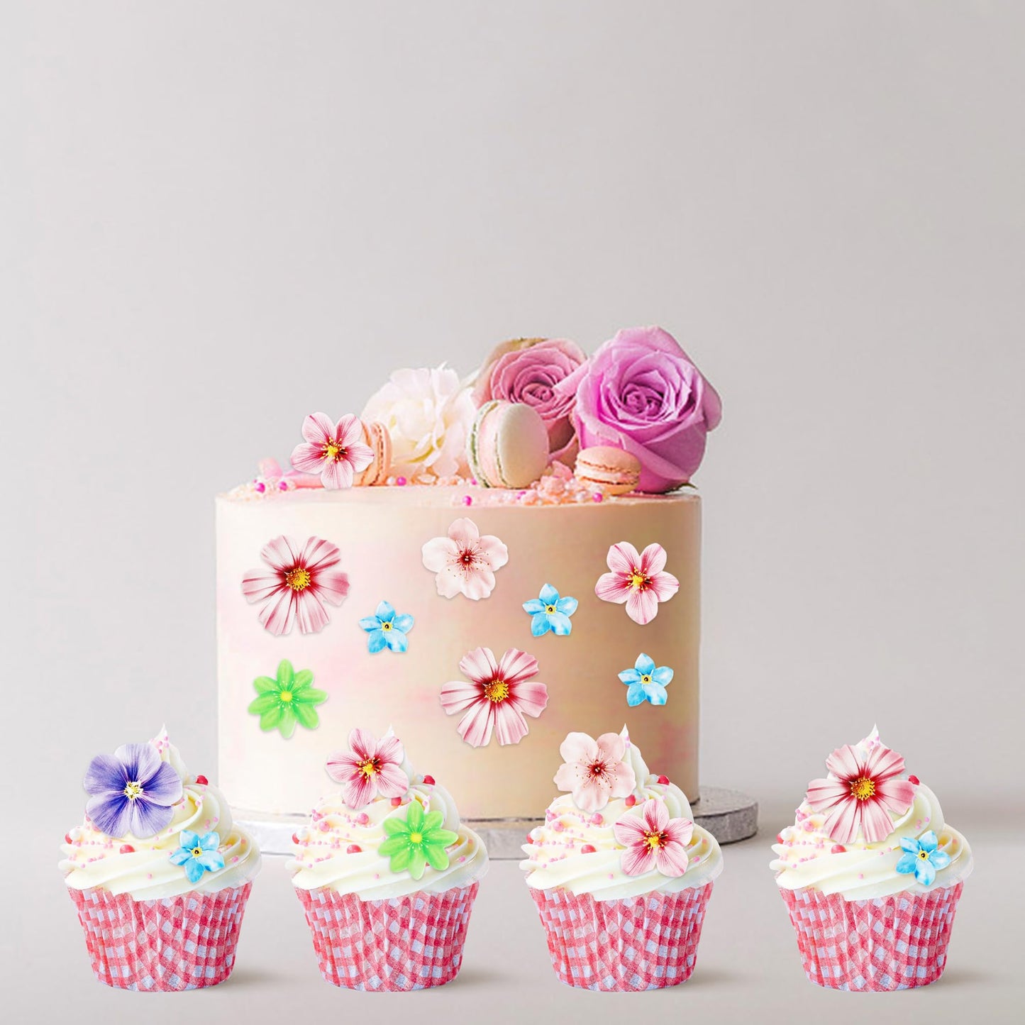 Keaziu 40 Pack Edible Flower Cupcake Toppers Edible Wafar Paper Spring Bridal Engagement Baby Shower Birthday Party Drink Topper