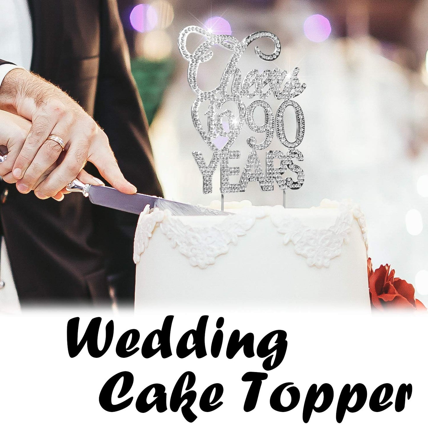 Bling Crystal Cheers To 90 Years Cake Topper - Best Keepsake 90Th Birthday Or Anniversary Decor Party Decorations Silver