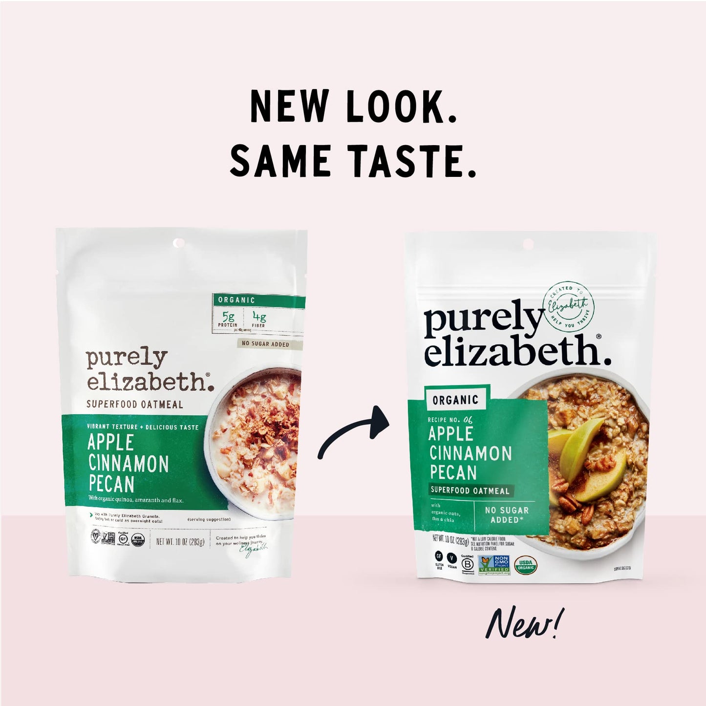 Purely Elizabeth Organic Superfood Oatmeal, Apple Cinnamon Pecan, No Added Sugar, Vegan Friendly, Usda Certified Organic, Gluten