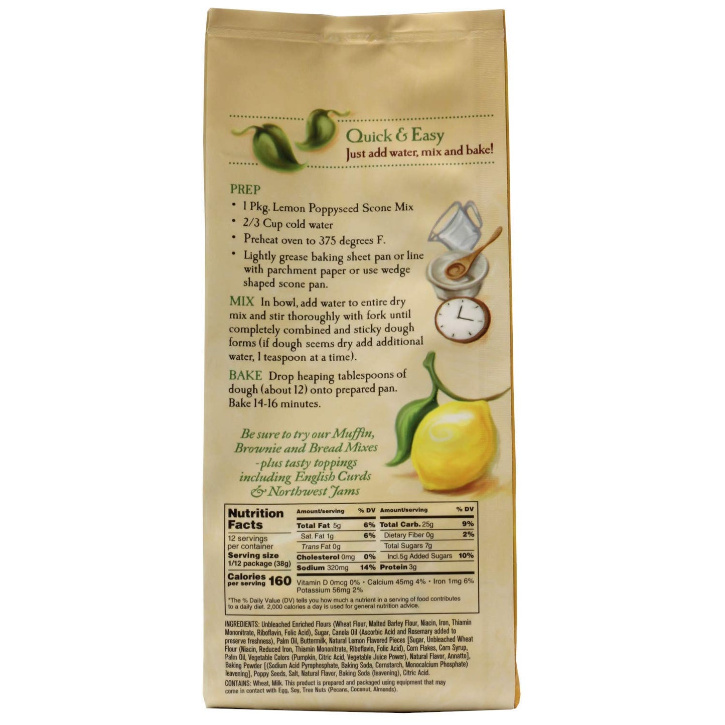 English Scone Mix, Lemon Poppyseed By Sticky Fingers Bakeries – Easy To Make English Scones Fresh Baked, Makes 12 Scones (1 Pk)