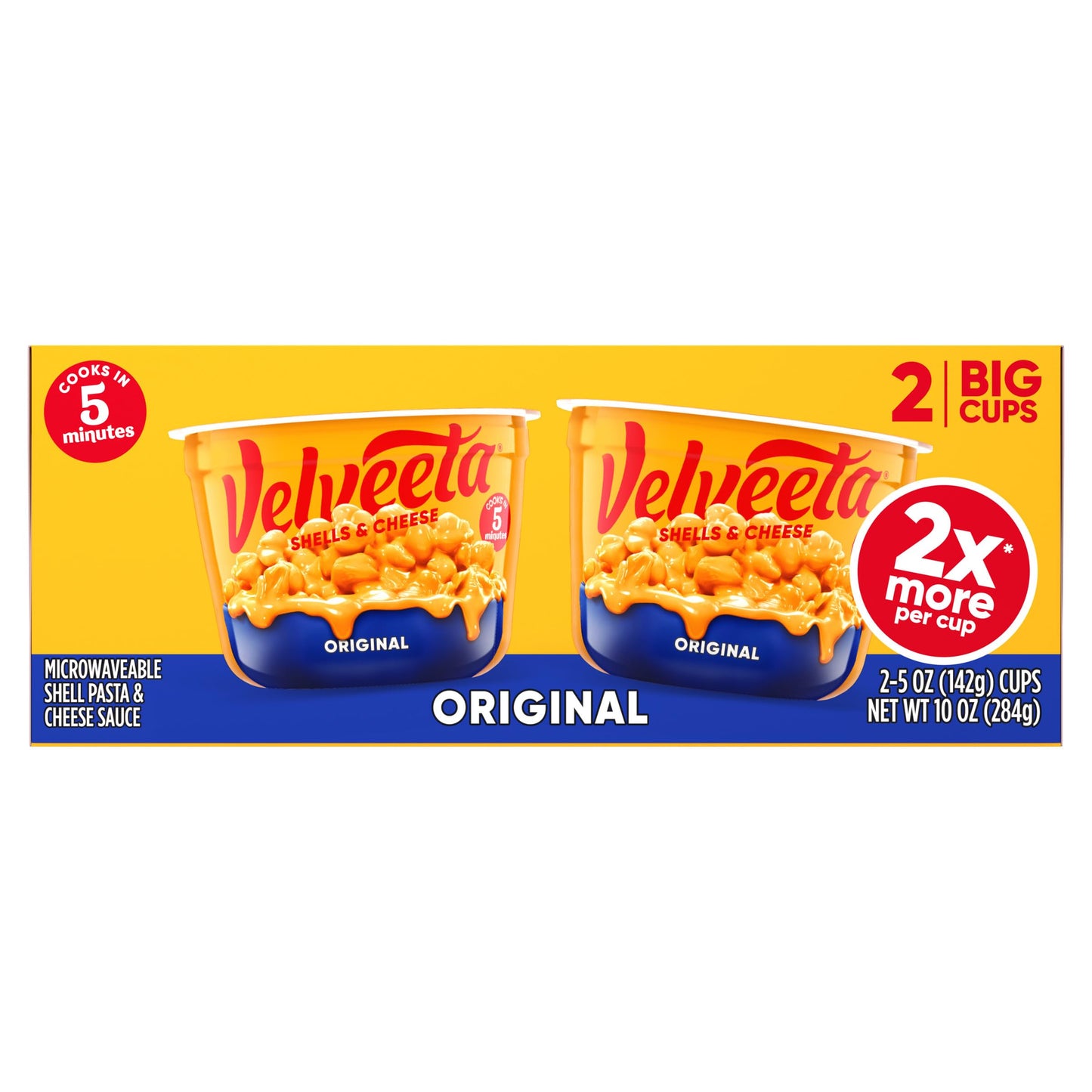 Velveeta Shells & Cheese Original Microwaveable Shell Pasta & Cheese Sauce Big Cup, 2 ct Pack, 5 oz Cups