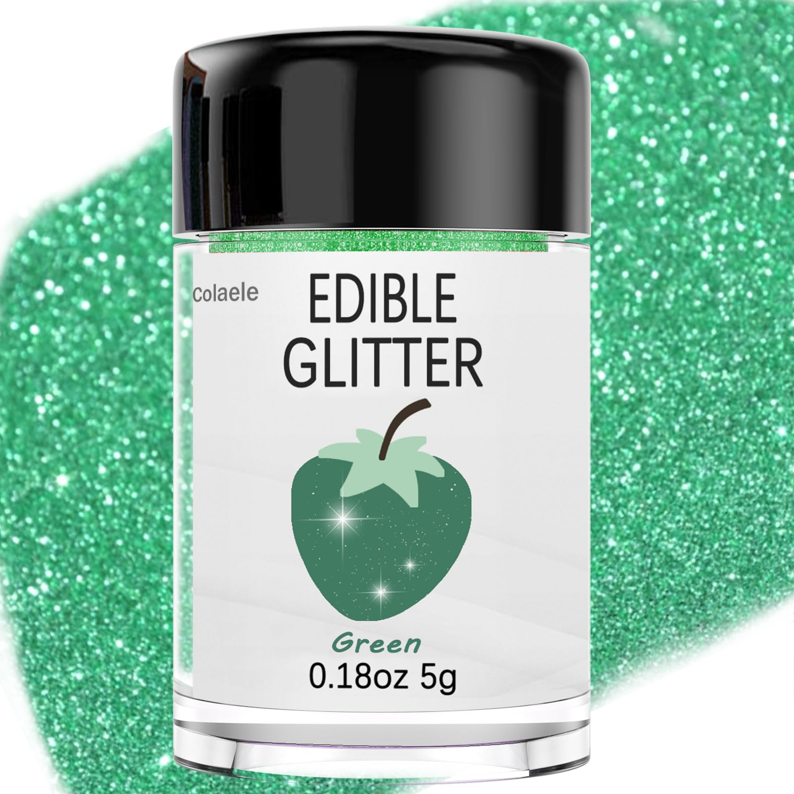 Colaele Green Edible Glitter Powder for Cakes & Drinks - 5g Food Grade Luster Dust, Metallic Sprinkle for Decorations