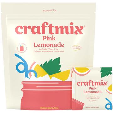 Craftmix Pink Lemonade Mix, 12 Packets, Easy Powder Drink with Real Fruit, Low-Sugar, Vegan, Low-Carb, Non-GMO, Dairy-Free, Glut