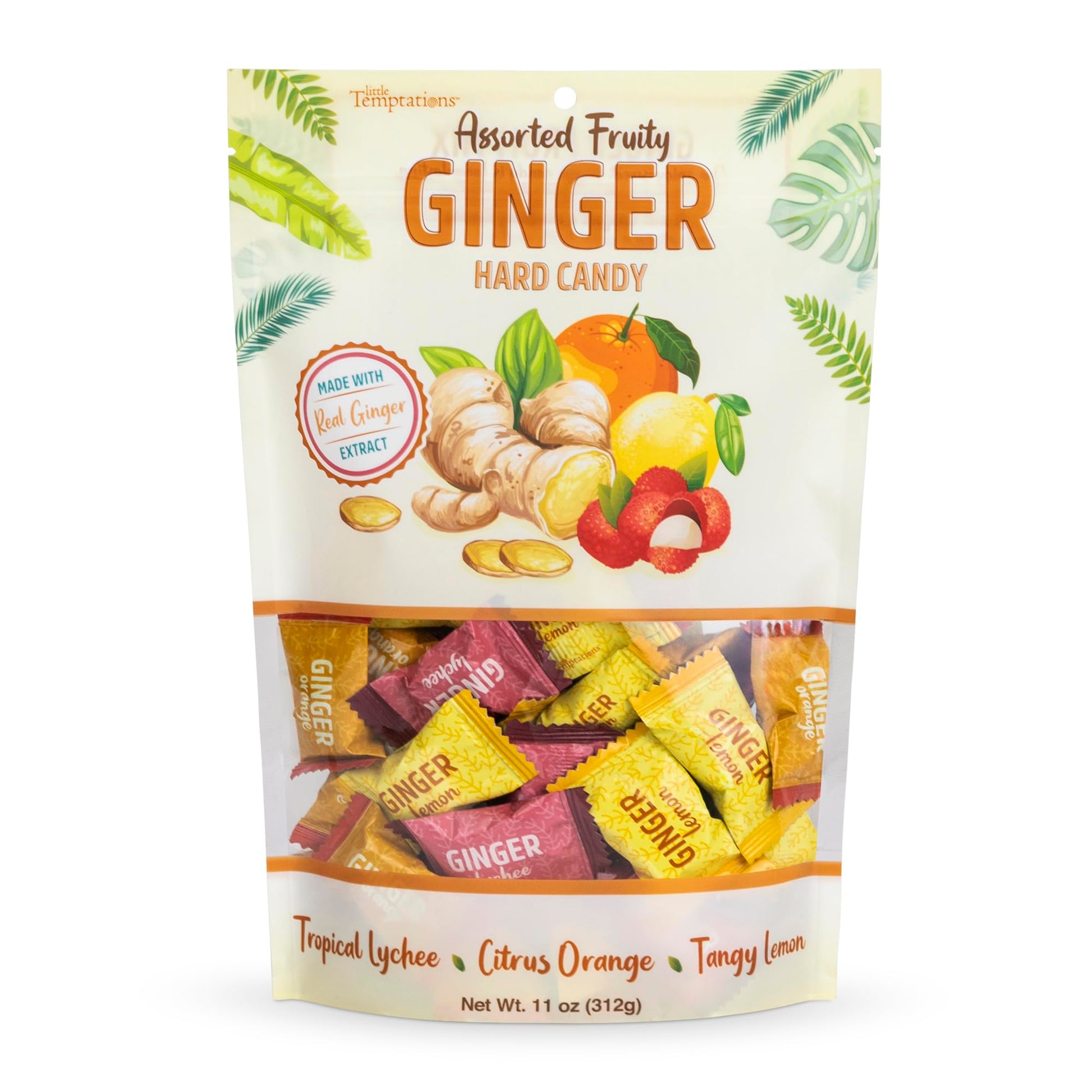 Ginger Hard Candy, Assorted Fruit Flavors 11 Oz Bag, Individually Wrapped Healthy Candy, The Sweet And Spicy Natural Remedy For