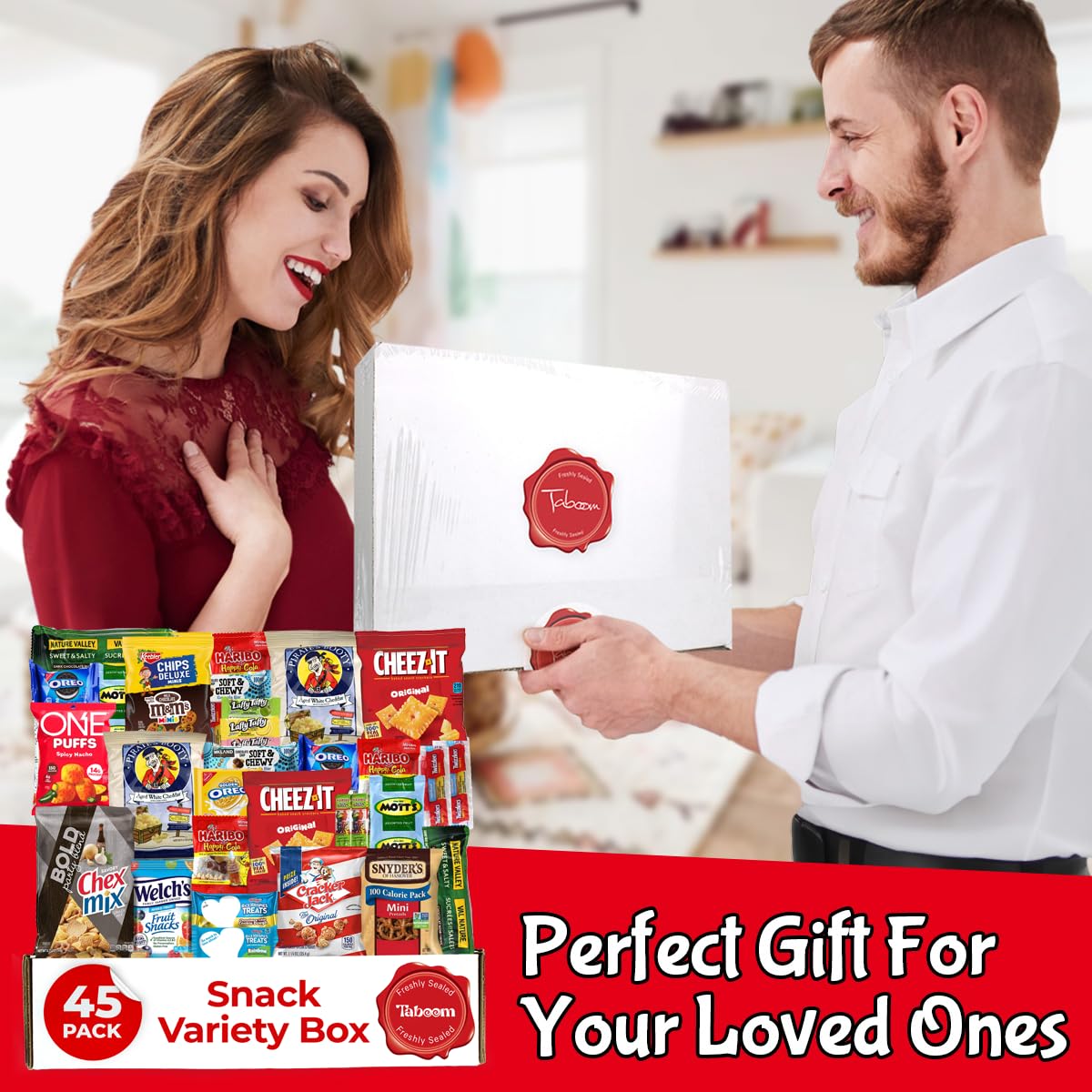 Snack Box Care Package Pack 45 Pcs Candy Variety Pack - Snack Box Variety Pack Care Package - Easter Candy Basket Full Of Delicious Sweets For Children And Adults - Candies And Snacks For All Ages. Special Sealed Box For Maximum Freshness Protection.