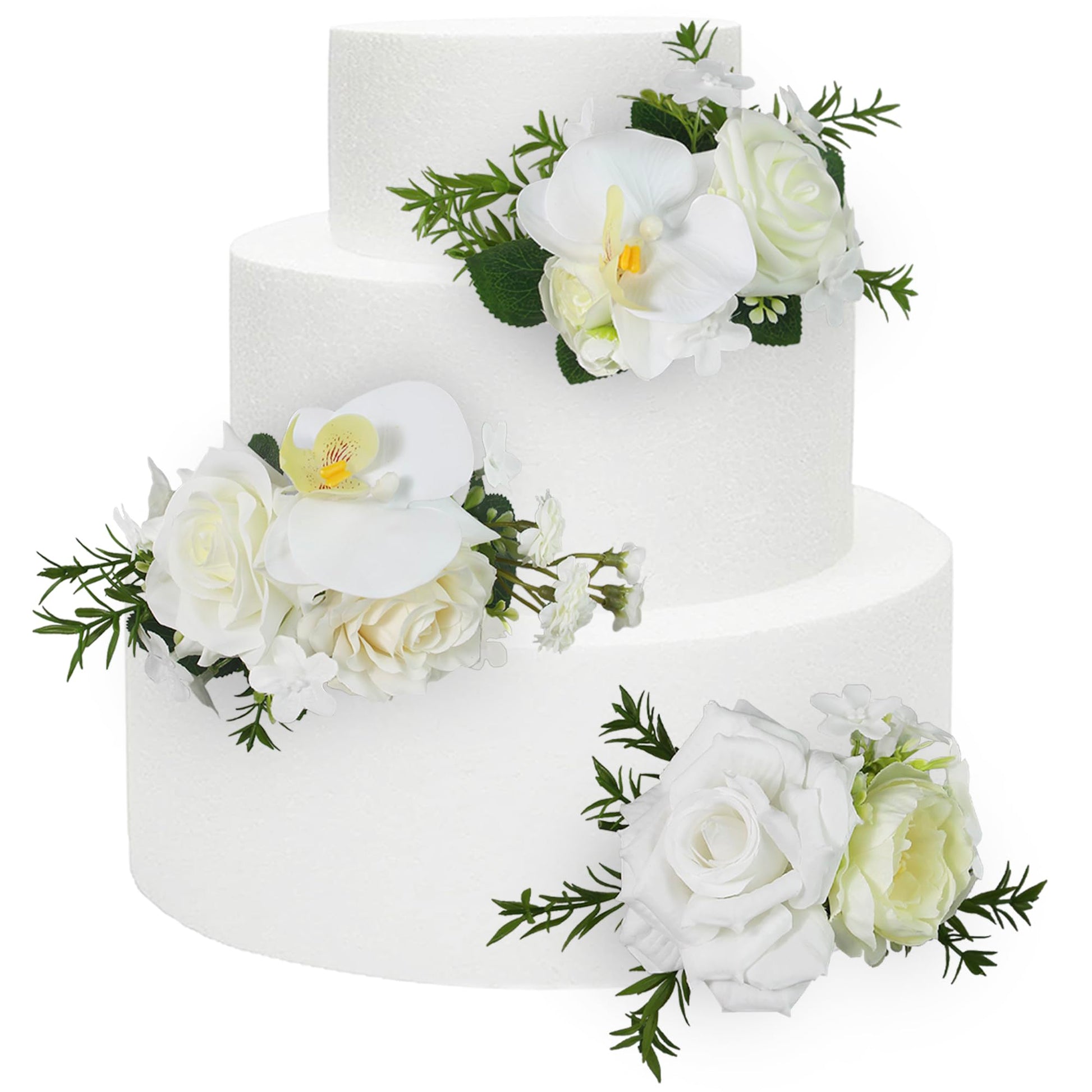 Rinlong 3Pcs Pre-Made White Orchid Cake Flowers Cake Toppers Decorations Wedding Cake Decorating Flowers Decor Birthday Baby Shower Party Artificial Flower Cake Topper Flower Arrangements