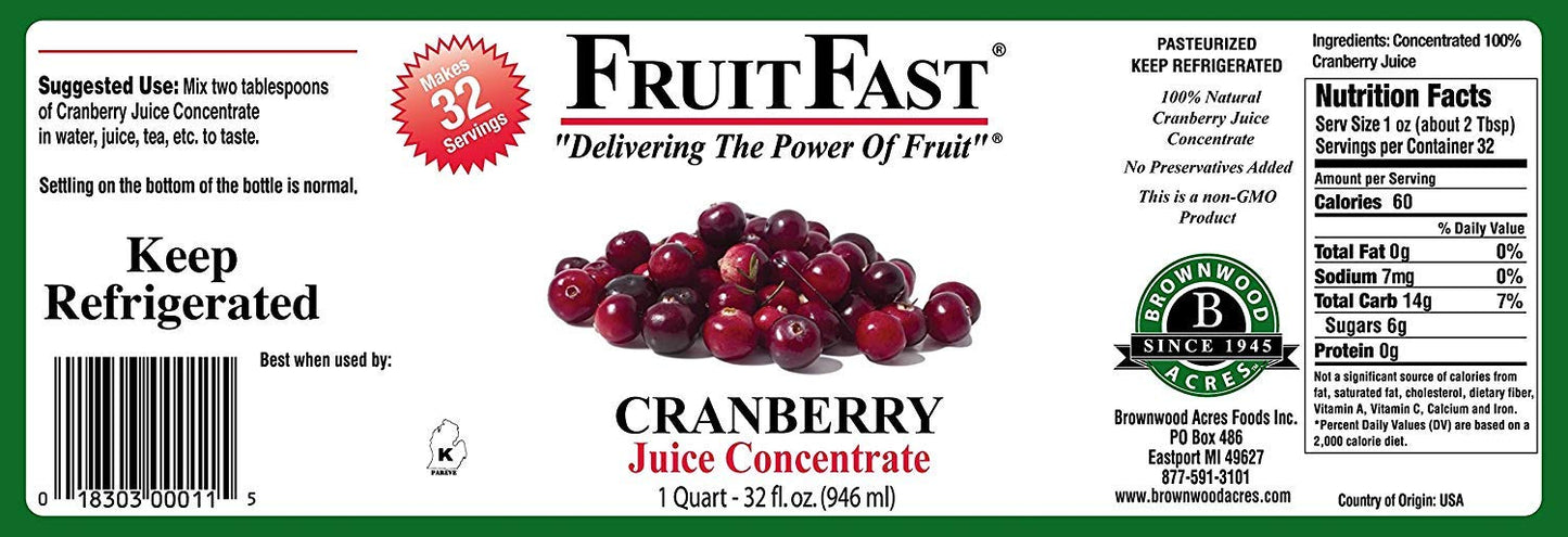 FruitFast Cranberry Juice Concentrate - Unsweetened, 50 Brix, 32 Fl Oz, 100% Pure Cranberry, No Additives or Fillers