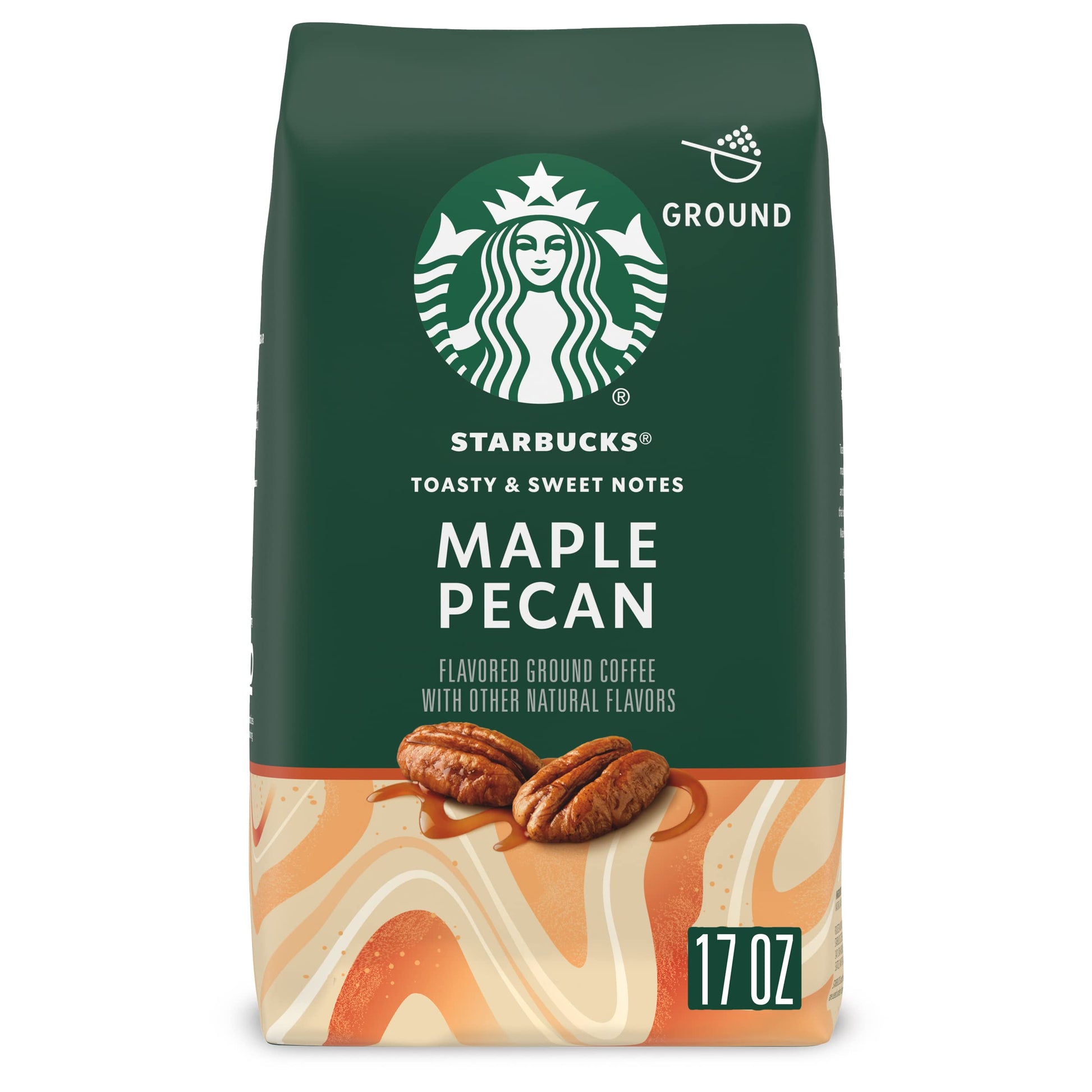 Starbucks Ground Coffee, Maple Pecan Flavored Coffee, Naturally Flavored, 100% Arabica, 1 Bag (17 Oz)