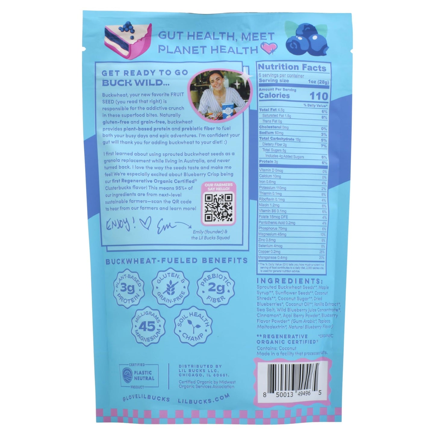 Clusterbucks Gut Friendly Granola Clusters Made With Sprouted Buckwheat And Acai Berry, Gluten Free Snack (Blueberry Crisp, 1 Pa