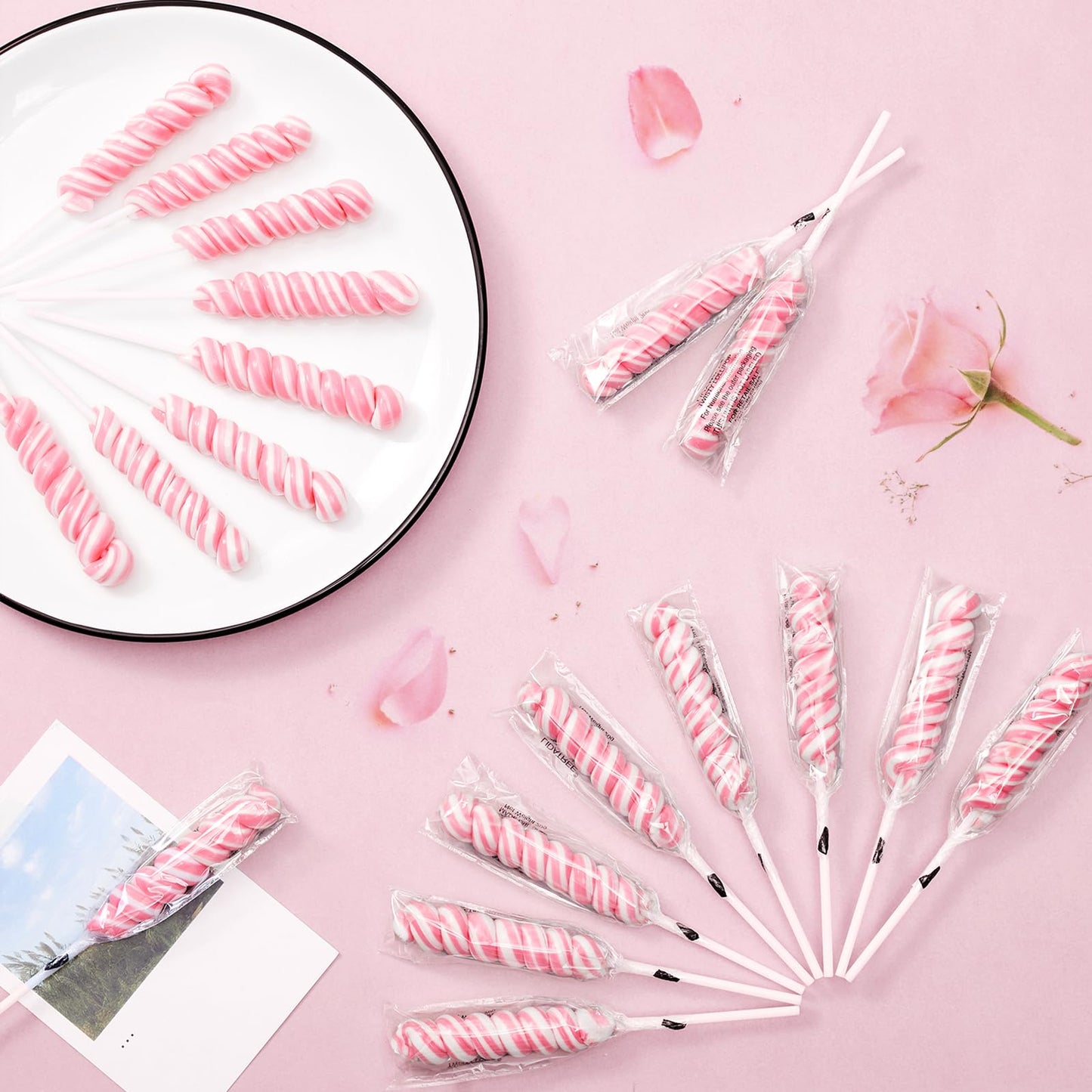 Pink Twisty Lollipops Individually Wrapped Bulk - Valentines Candy Valentine Lollipops Candy - Kid s Whirley Lollipop for Decor