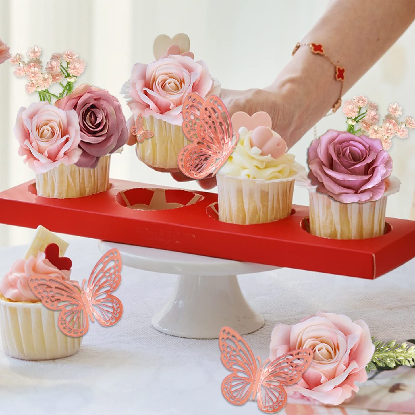 26Pcs Flower Boho Cake Toppers Butterfly Cake D  Cor Acrylic Minimalist Art Lady Face Cake Toppers With Palm Leaves Artificial V