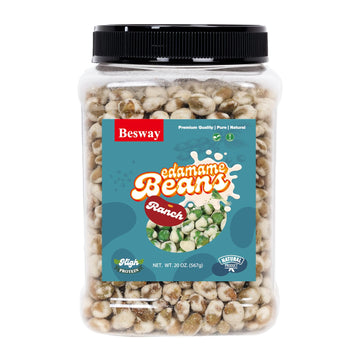 Besway Ranch Flavor Dry Roasted Edamame 20 oz, High Protein Crunchy Snack, Non-GMO, Vegan, Gluten-Free, Transparent Plastic Jar 