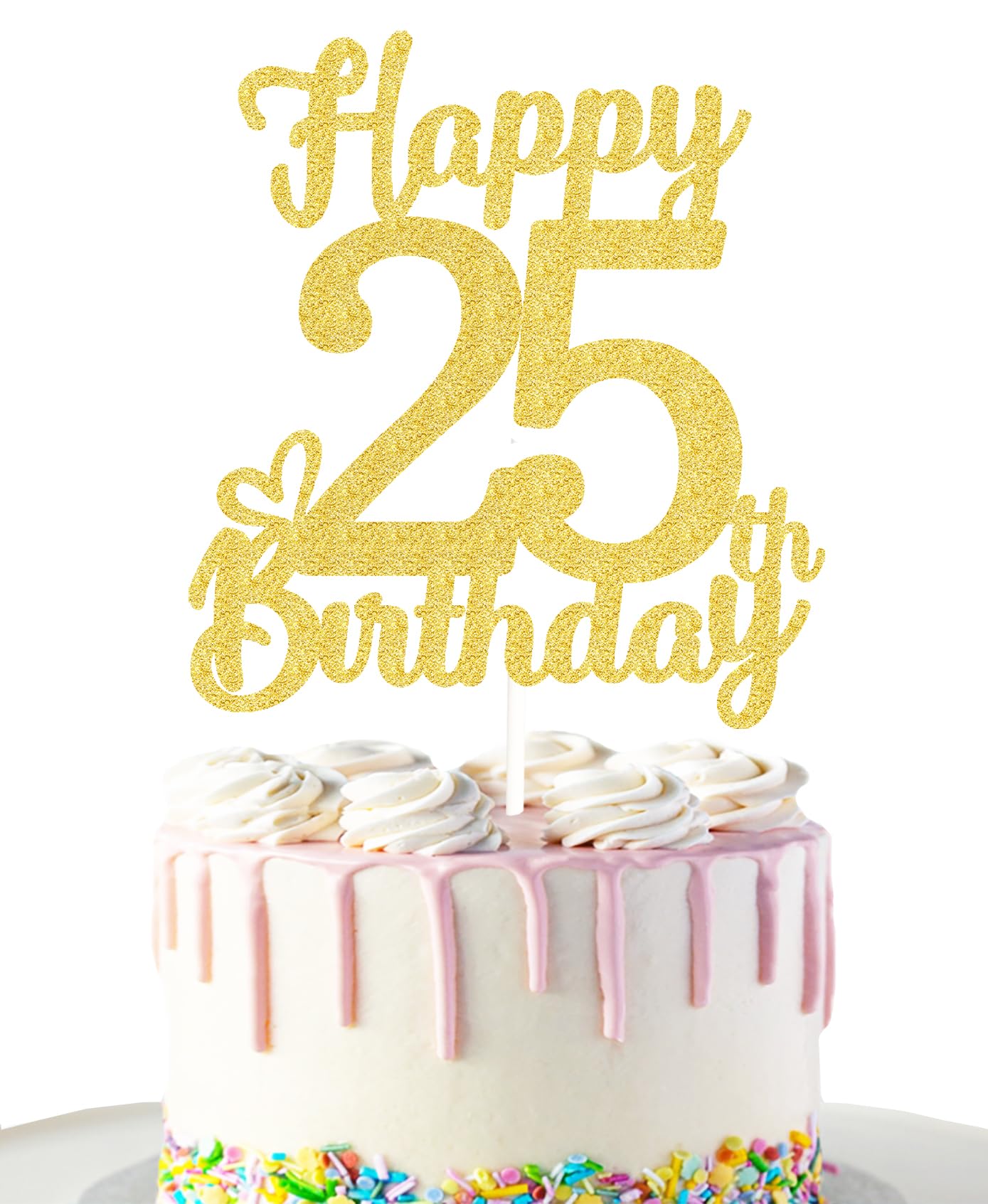 25 Birthday Cake Toppers-Gold Glitter, 25Th Cake Topper For Men,25 Cake Topper For Women, 25Th Birthday Decorations,25Th Birthda