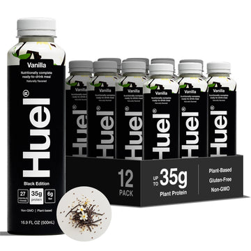 Huel Black Edition Ready-to-Drink | Vanilla Meal Replacement Shake | 35g High Protein Drink | 27 Vitamins & Minerals  Vegan  Gluten Free | Plant Based | High Fiber  Low Sugar | 16.9 Fl Oz  12 Pack