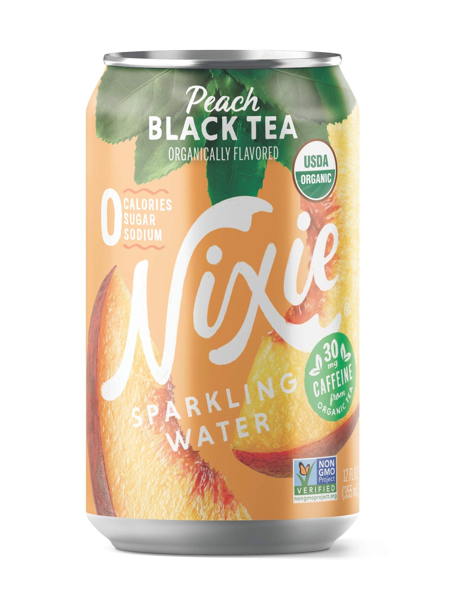 Nixie Sparkling Water, Peach Black Tea, Organic, Non-GMO, 12 fl oz cans, 24 pack, Lightly Caffeinated, 0 Calories, 0 Sugar