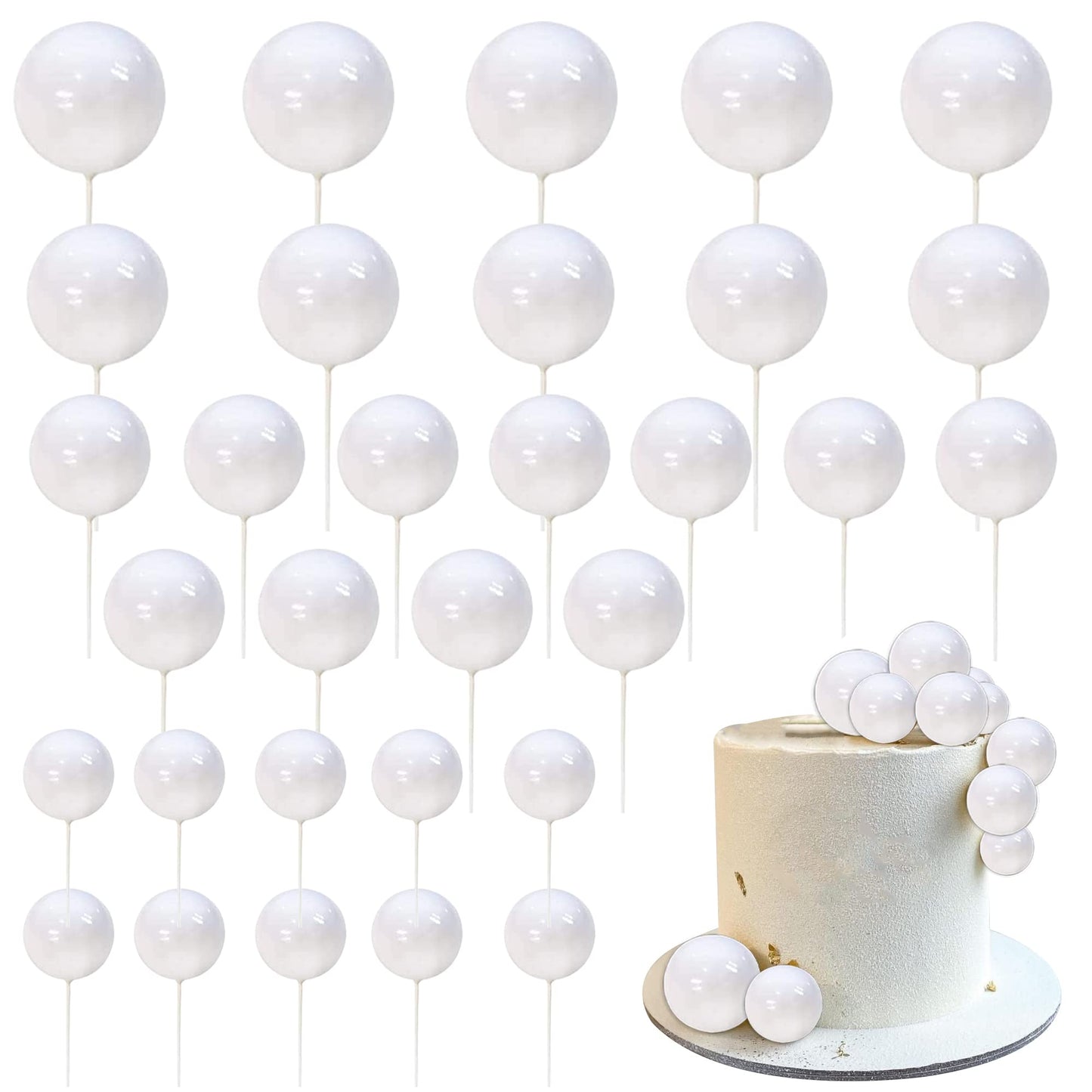 Rssta i Mini Balloon Cake Topper - 30 PCS Faux Pearl Foam Balls - White - Model XM237-white - Ideal for Baby Shower, Wedding, Birthday Decor