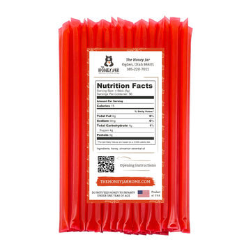 The Honey Jar Cinnamon Flavored Honey Sticks - Pure Honey Straws For Tea, Coffee, Or A Healthy Treat - One Teaspoon Of Flavored