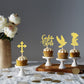 ZHUOWEISM Cupcake Toppers 24 PCS Gold Glitter Dove Baptism Picks Small Bamboo Design 1