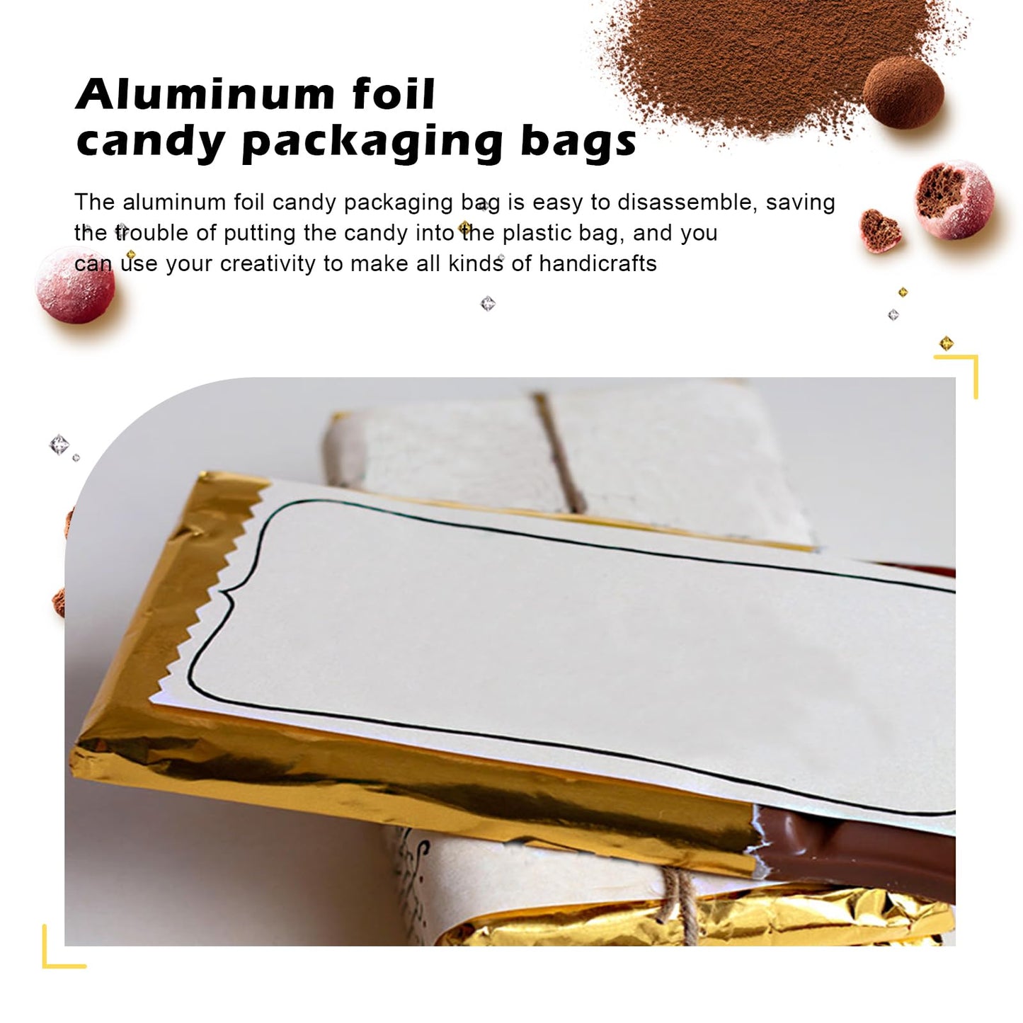 200 Pieces 7.5 X 6 Inches Chocolate Foil Wrappers, Gold Aluminum Foil Candy Wrappers, Candy Bar Wrappers For Chocolate, Chocolat