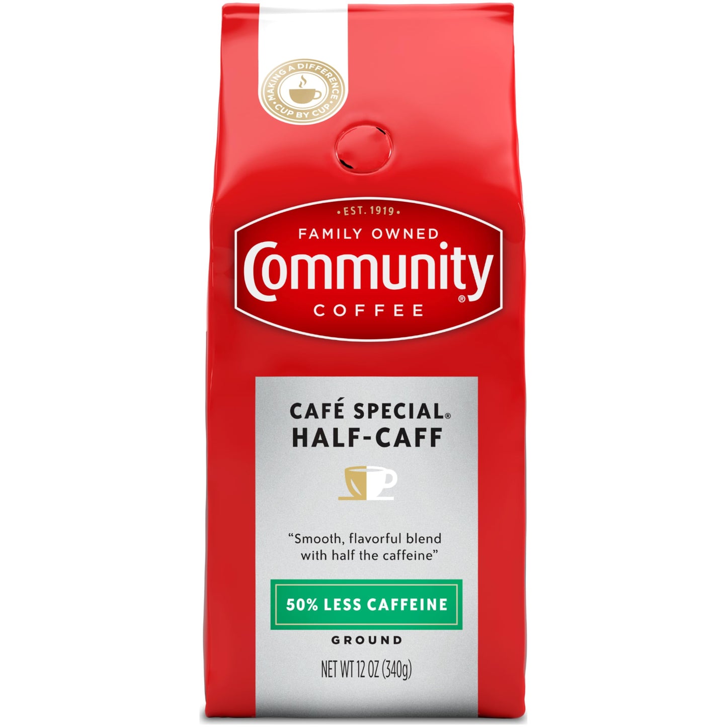 Community Coffee Cafe Special Half-Caff Medium Dark Roast Ground Coffee, 12 Ounce, Pack of 1