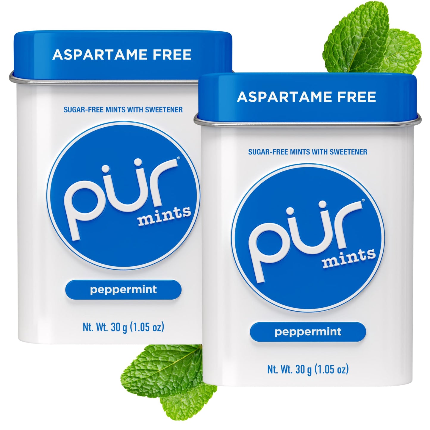 PUR Mints Sugar Free Peppermint Mints, Vegan, Gluten Free, Keto Friendly, 30 Count (Pack of 2)