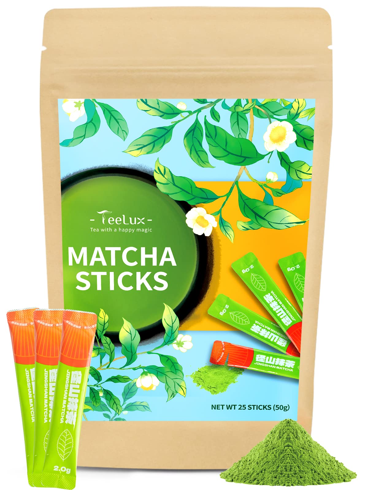 TeeLux Matcha Green Tea Powder, Culinary Grade, Unsweetened, 25 Count Pack