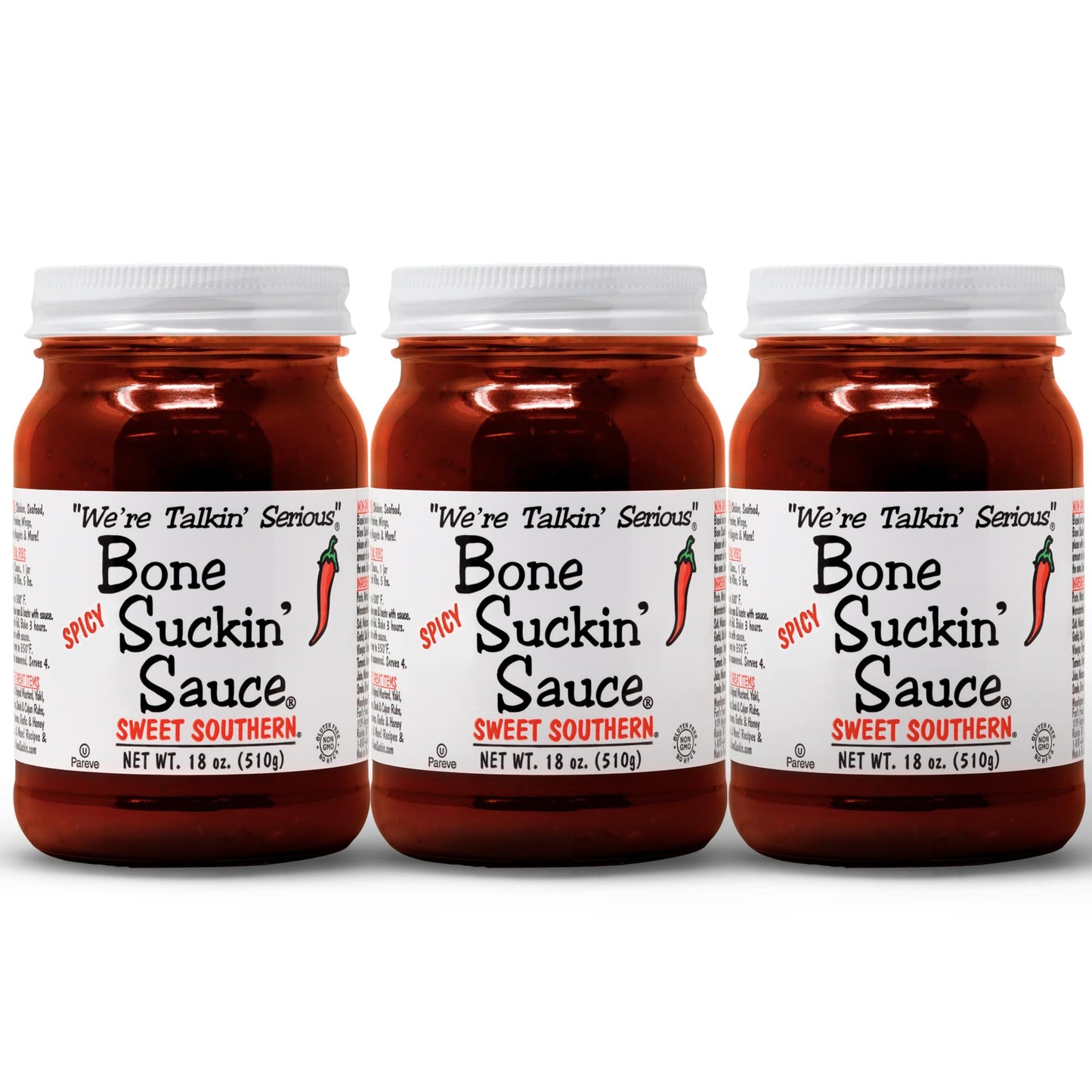 Bone Suckin Sauce BBQ Sauce, Sweet Southern Spicy, Gluten-Free, Non-GMO, Kosher, 18 Ounce (Pack of 3)