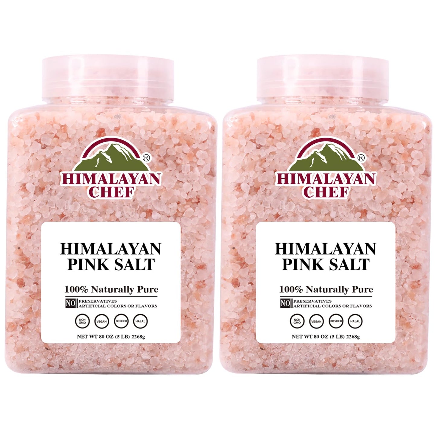 Himalayan Chef Coarse Salt for Grinder Refill, 5 lbs jar, Contains 84+ Trace Minerals, Perfect for Cooking, Pink Curing Salt for