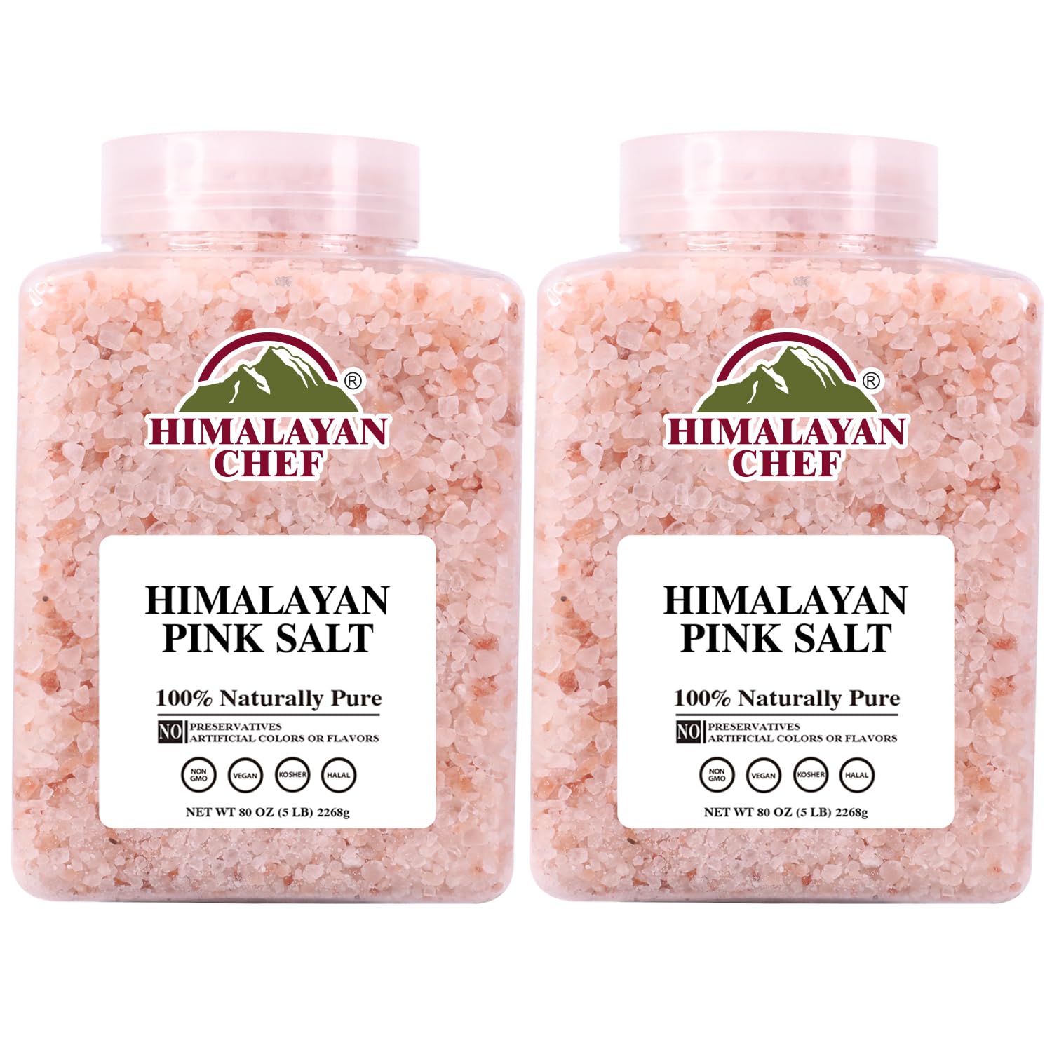 Himalayan Chef Coarse Salt for Grinder Refill, 5 lbs jar, Contains 84+ Trace Minerals, Perfect for Cooking, Pink Curing Salt for