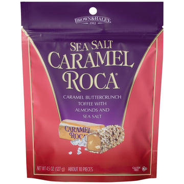 Brown & Haley Sea Salt CARAMEL ROCA Stand-up Pouch, Individually Wrapped Caramel Buttercrunch Toffee, 4.5 Ounces (Pack of 1)
