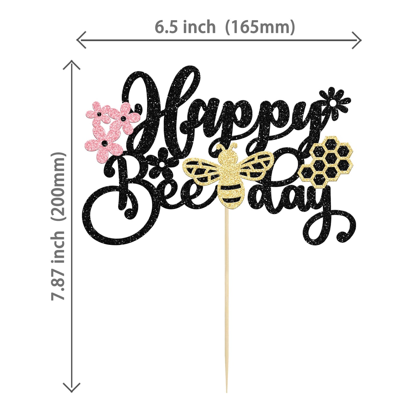 1 Pack Happy Bee Day Cake Topper Glitter Bumble Bee Theme Cake Pick Decorations For Baby Shower Kids Birthday Party Supplies Bla