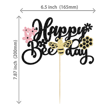 1 Pack Happy Bee Day Cake Topper Glitter Bumble Bee Theme Cake Pick Decorations For Baby Shower Kids Birthday Party Supplies Bla