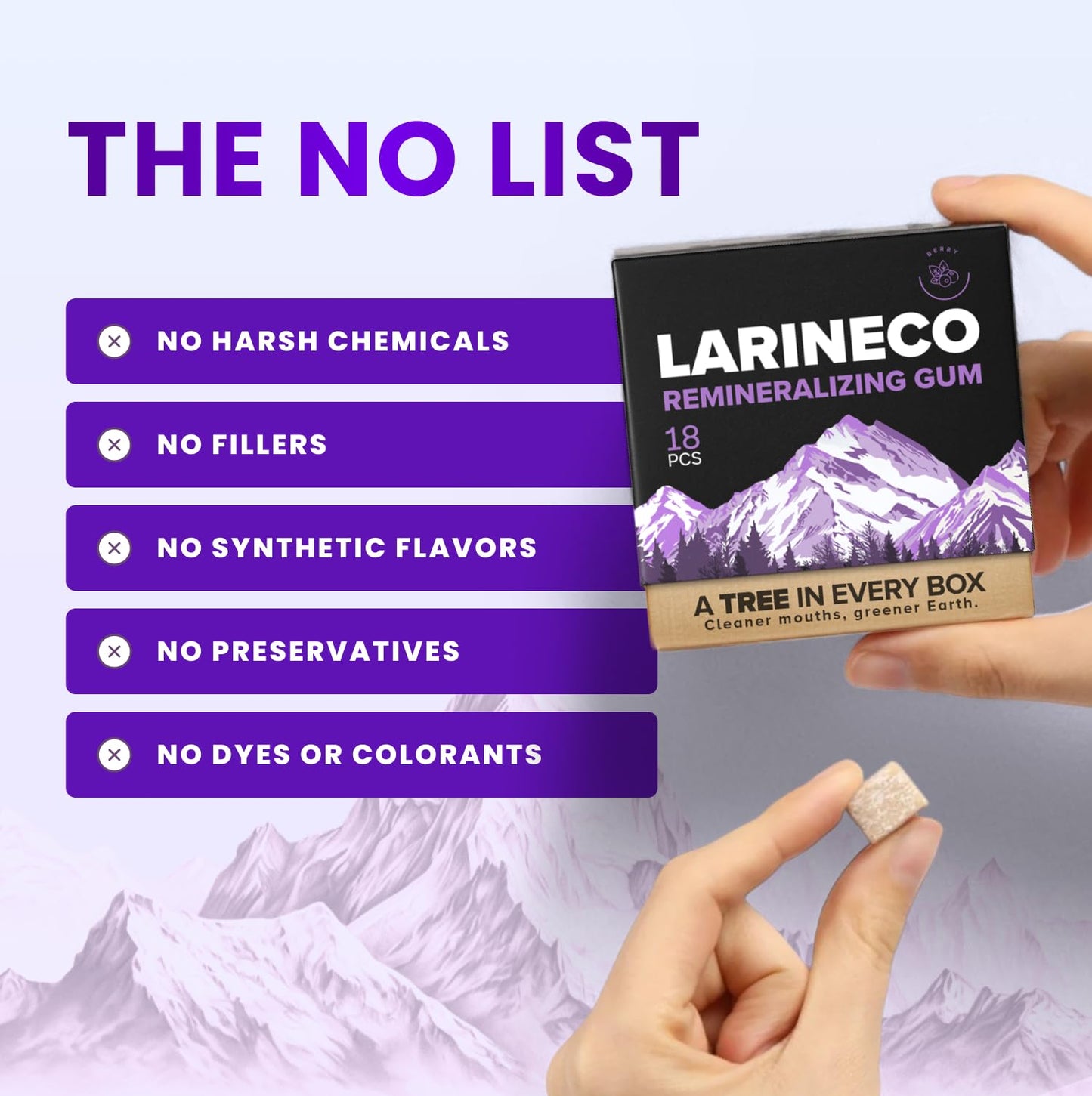 Larineco Sugar-Free Cinnamon Gum with Nano Hydroxyapatite & Xylitol – 36 Pieces (18 Count, Pack of 2) – Natural, Plastic-Free, Dye-Free
