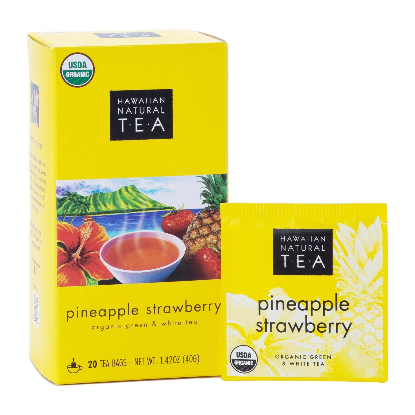 Hawaiian Natural Pineapple Strawberry Flavored Organic Tea - Tropical Fruit Green And White Tea, Perfect Daily Cup & Gift - 20 B