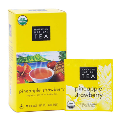 Hawaiian Natural Pineapple Strawberry Flavored Organic Tea - Tropical Fruit Green And White Tea, Perfect Daily Cup & Gift - 20 B