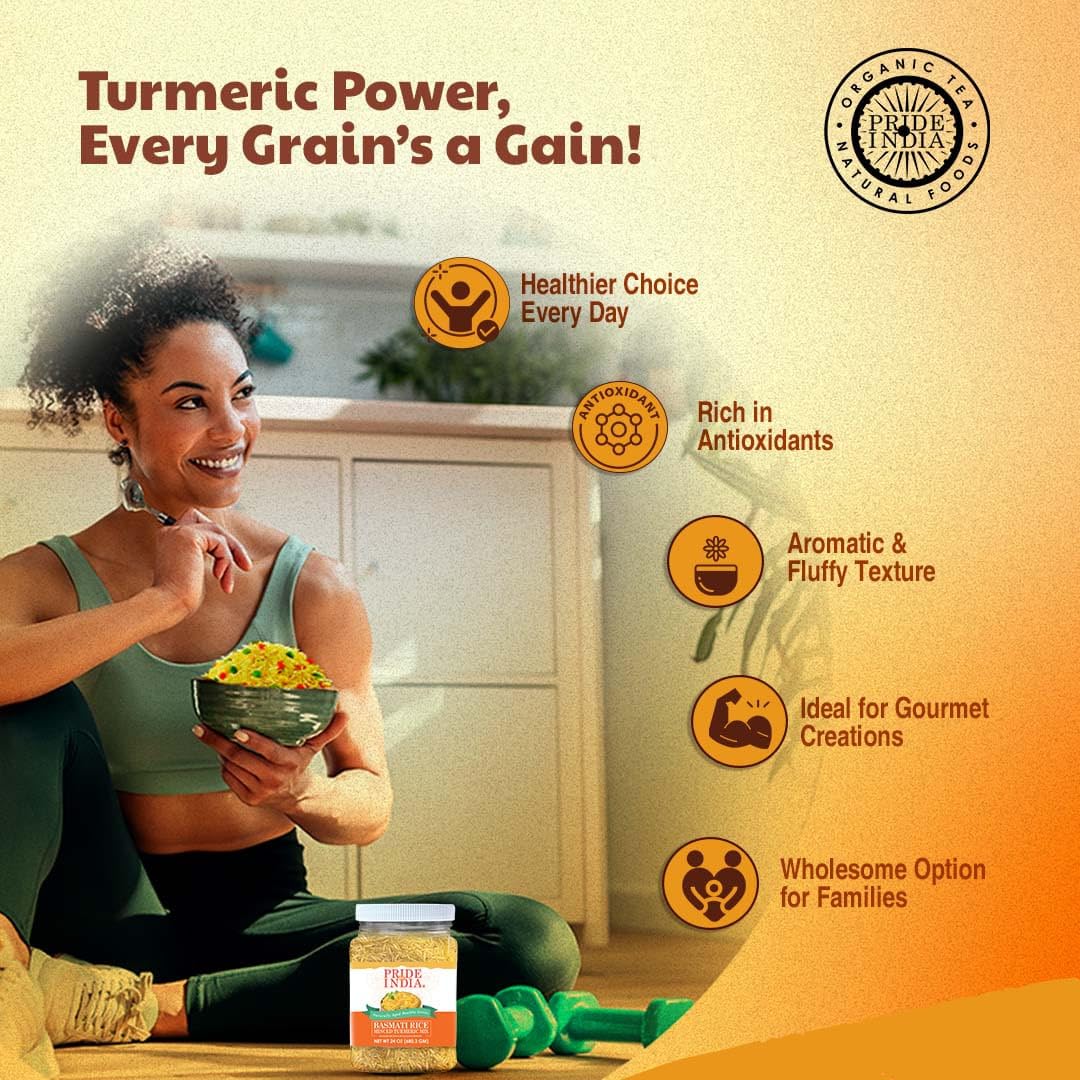 Pride Of India | Extra Long Basmati Rice With Minced Turmeric 24 Oz (680.3 Gm) | Naturally Aged Healthy Grain | Perfect For Pila