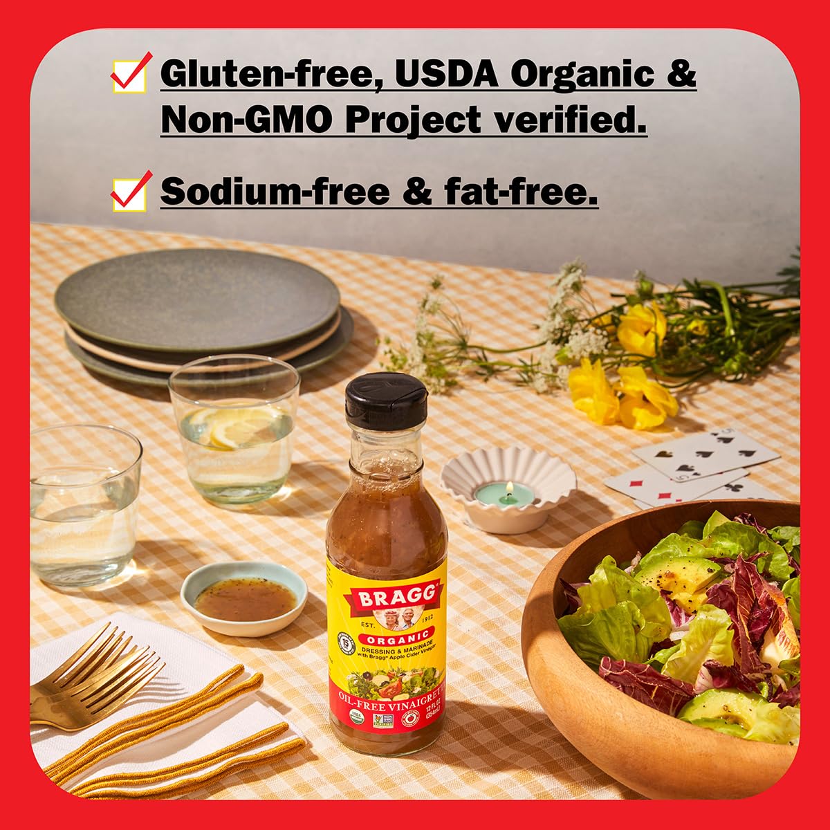 Bragg Organic Oil-Free Vinaigrette Salad Dressing - Gluten-Free - 12 fl oz - Model 74305035128