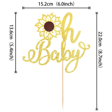 1 Pcs Sunflower Oh Baby Cake Topper Glitter Gender Reveal Oh Baby Sunflower Cake Pick For Baby Shower Kids Boys Girls Birthday P