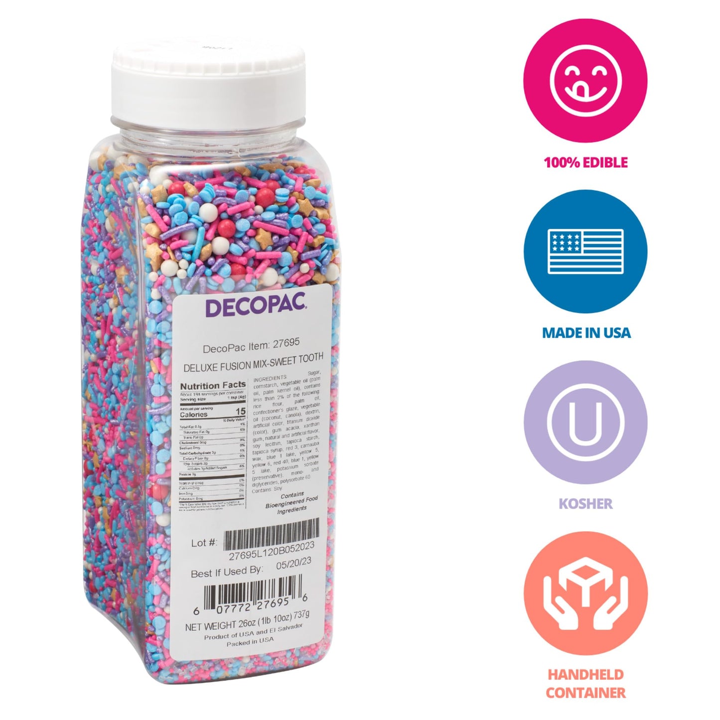 Decopac Sweet Tooth Deluxe Fusion Mix, 26Oz, Fancy Candy Sprinkles In Handheld Container, Edible Sprinkles For Celebration Cakes