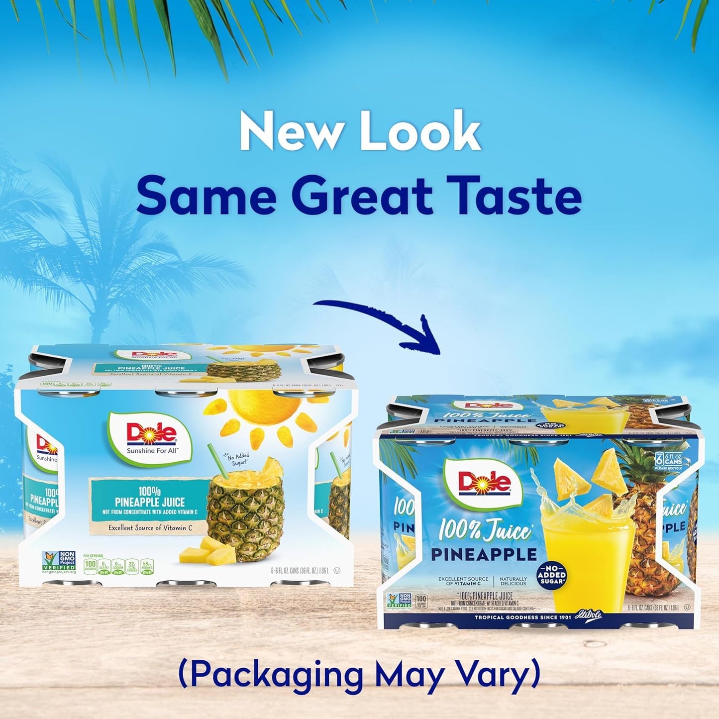 Dole 100% Pineapple Juice  No Added Sugar  Excellent Source of Vitamin C  100% Fruit Juice  6 Fl Oz (Pack of 6)  Packaging May Vary