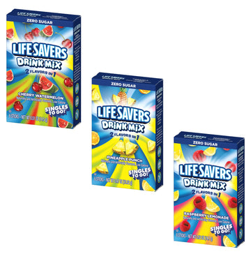 SINGLES TO GO! Lifesavers Singles to Go Variety Pack - Cherry Watermelon, Pineapple Punch, Raspberry Lemonade - 0.63 oz (Pack of 3)