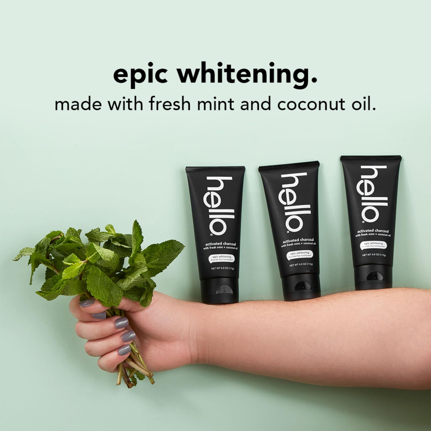 Hello Activated Charcoal Epic Teeth Whitening Fluoride Free Toothpaste, Fresh Mint And Coconut Oil, Vegan, Sls Free, Gluten Free